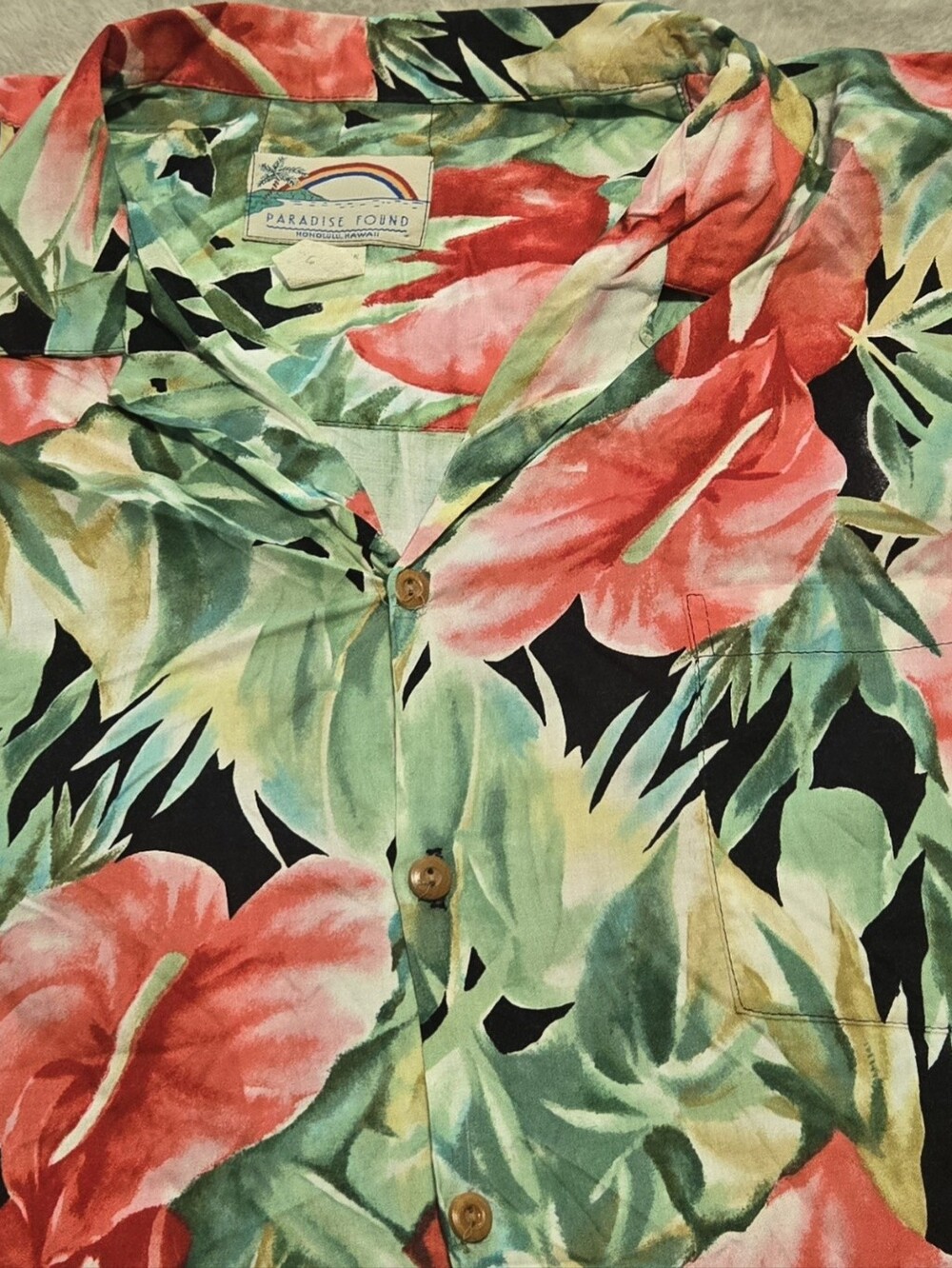 Vintage Paradise Found Hibiscus Hawaiian Shirt Mens Size XL Rayon Made In USA - Picture 4 of 6